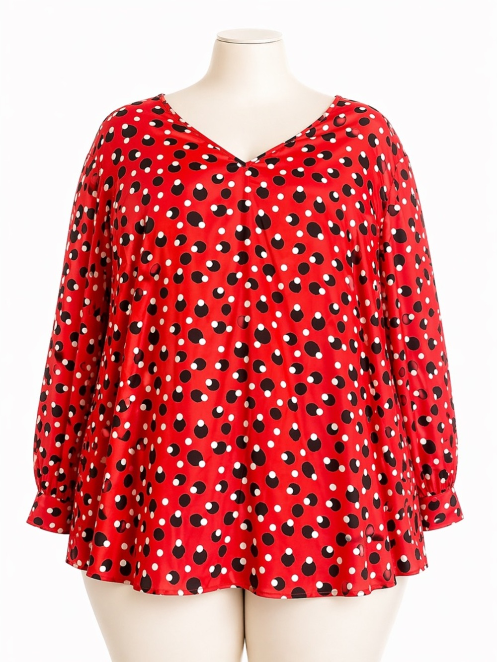 The Limited Red Black White Polka Dot V-Neck Tunic Top Plus Size Career Blouse